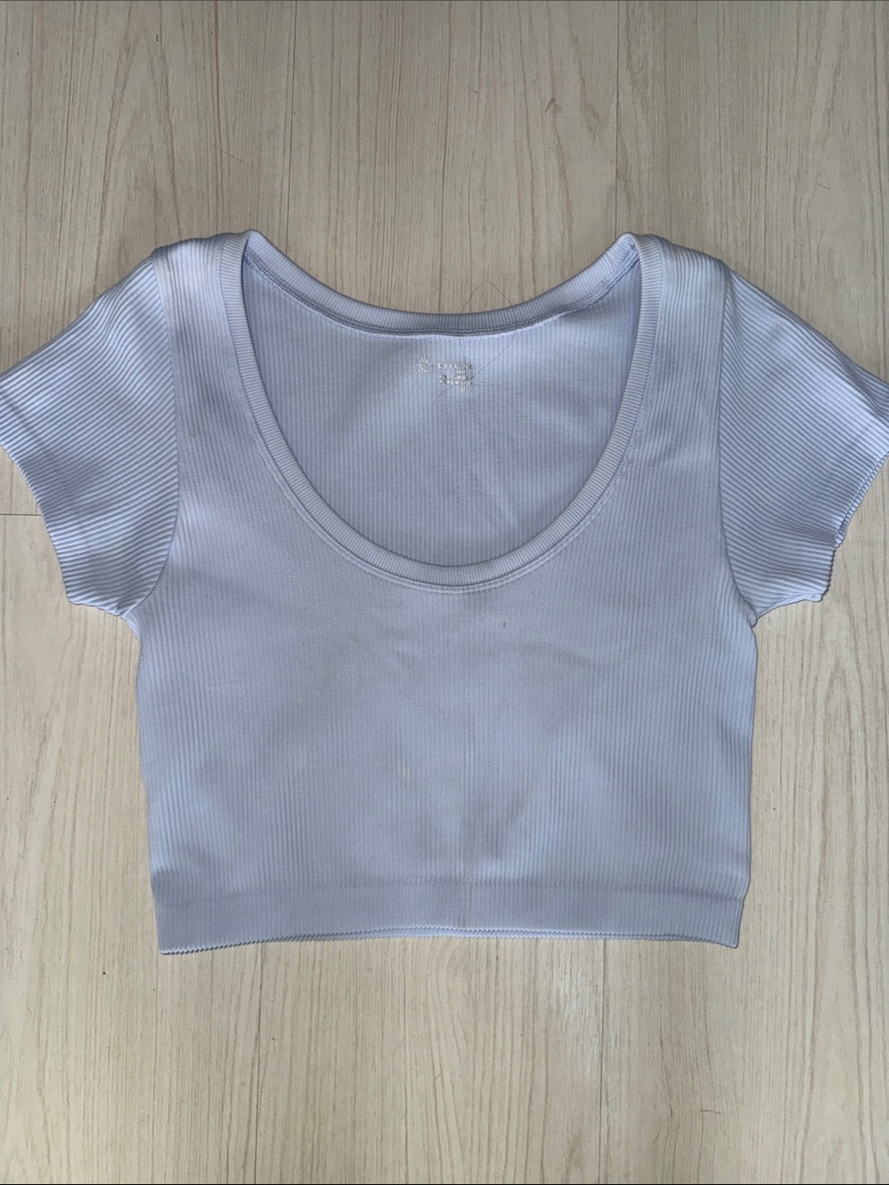 Offline Baby Blue Scoop Neck Ribbed Crop Top